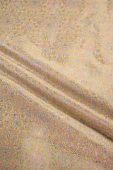 Butter Yellow Banarasi Chiniya Silk Fabric with Multicolor Floral Meenakari Work