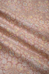 Peach Banarasi Chiniya Silk Fabric with Multicolor Floral Meenakari Work