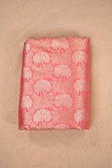Peach Banarasi Silk Fabric with Floral Jaal Palm Tree Motifs