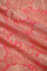 Peach Banarasi Silk Fabric with Floral Jaal Palm Tree Motifs