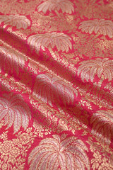 Pink Banarasi Silk Fabric with Floral Jaal Palm Tree Motifs