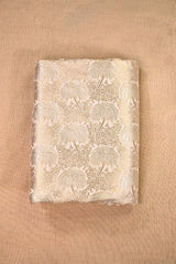 White Banarasi Silk Fabric with Floral Jaal Palm Tree Motifs