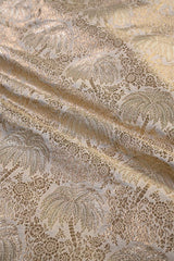 White Banarasi Silk Fabric with Floral Jaal Palm Tree Motifs