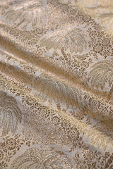 White Banarasi Silk Fabric with Floral Jaal Palm Tree Motifs