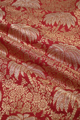 Maroon Banarasi Silk Fabric with Floral Jaal Palm Tree Motifs