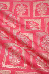 Pink Banarasi Silk Fabric with Floral Ornament Pattern