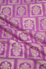 Violet Banarasi Silk Fabric with Floral Ornament Pattern
