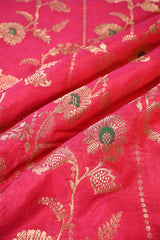 Rani Pink Banarasi Silk Fabric with Floral motifs