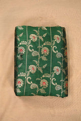 Green Banarasi Silk Fabric with Floral motifs