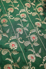 Green Banarasi Silk Fabric with Floral motifs