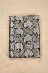 Black Banarasi Silk Fabric with Floral Jaal Palm Tree Motifs