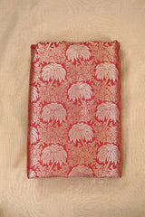 Red Banarasi Silk Fabric with Floral Jaal Palm Tree Motifs