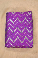 Violet Banarasi Silk Fabric with Zig-Zag Zari Stripes