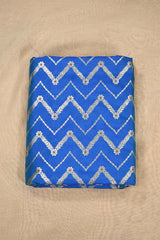 Royal Blue Banarasi Silk Fabric with Zig-Zag Zari Stripes