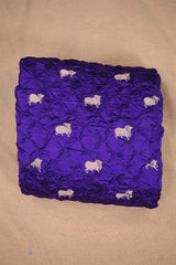 Purple Chiniya Silk Bandhani Fabric with Gold Zari Pichwai Motifs