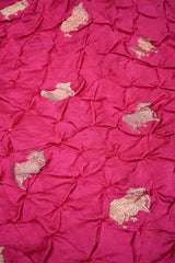 Pink Silk Bandhani Fabric with Gold Zari Pichwai Motifs