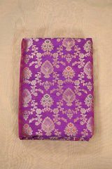 Magenta Banarasi Silk Brocade Fabric with Gold Zari Floral Motifs