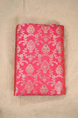 Shimmer Pink Banarasi Silk Brocade Fabric with Gold Zari Floral Motifs