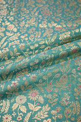 Sea Green Banarasi Silk Brocade with Gold Zari Floral Motifs