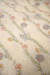 Cream Semi Cotton Silk Fabric with Tanchui Resham & Floral Block Print