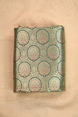 Bottle Green Banarasi Silk Fabric with Gold Zari Meenakari