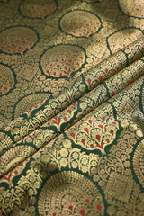Bottle Green Banarasi Silk Fabric with Gold Zari Meenakari