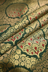 Bottle Green Banarasi Silk Fabric with Gold Zari Meenakari