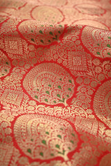 Red Banarasi Silk Fabric with Gold Zari Meenakari Brocade Jaal