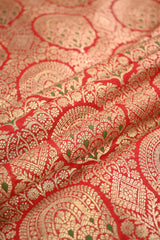 Red Banarasi Silk Fabric with Gold Zari Meenakari Brocade Jaal