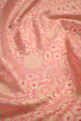 Pink Banarasi Silk Fabric with Gold Zari Floral Meenakari Brocade