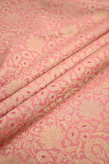 Pink Banarasi Silk Fabric with Gold Zari Floral Meenakari Brocade