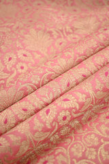 Pink Banarasi Silk Fabric with Gold Zari Floral Meenakari Brocade