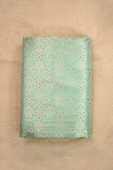 Turquoise Green Banarasi Silk Fabric with Gold Zari Floral