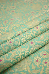 Turquoise Green Banarasi Silk Fabric with Gold Zari Floral