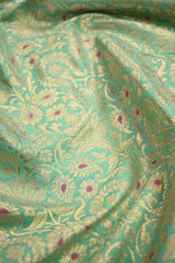 Turquoise Green Banarasi Silk Fabric with Gold Zari Floral