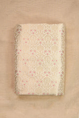 Off White Banarasi Silk Fabric with Gold Zari Floral Brocade