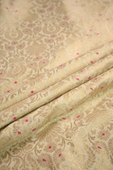 Off White Banarasi Silk Fabric with Gold Zari Floral Brocade