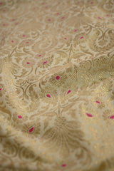 Off White Banarasi Silk Fabric with Gold Zari Floral Brocade