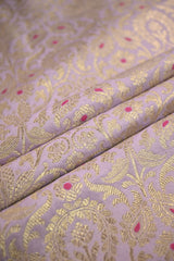 Lilac Banarasi Silk Fabric with Gold Zari Floral Meenakari