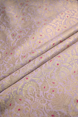 Lilac Banarasi Silk Fabric with Gold Zari Floral Meenakari