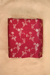 Wine Raw Silk Fabric with Gold Zari Floral Vine Jaal
