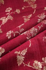 Wine Raw Silk Fabric with Gold Zari Floral Vine Jaal