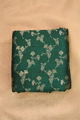 Bottle Green Raw Silk Fabric with Gold Zari Floral Vine Jaal