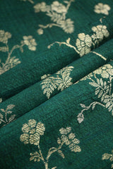 Bottle Green Raw Silk Fabric with Gold Zari Floral Vine Jaal