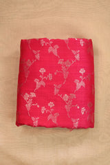 Crimson Pink Raw Silk Fabric with Gold Zari Floral Vine Jaal