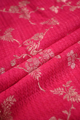 Crimson Pink Raw Silk Fabric with Gold Zari Floral Vine Jaal