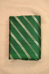 Bottle Green Banarasi Raw Silk Fabric with Gold Zari Slanting Stripes
