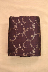 Cocoa Brown Raw Silk Fabric with Gold Zari Floral Vine Jaal