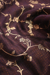 Cocoa Brown Raw Silk Fabric with Gold Zari Floral Vine Jaal