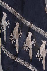 Black Banarasi Silk Dupatta with Bird Motifs